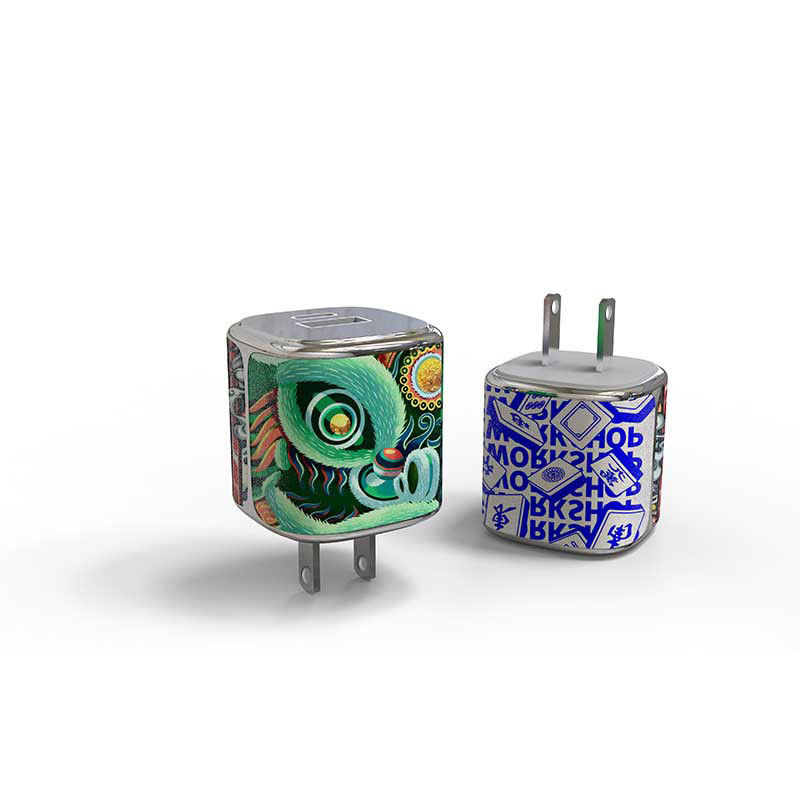 Mini cargador rápido USB doble, 2 puertos USB C cargador de pared diseño de cuero elegante