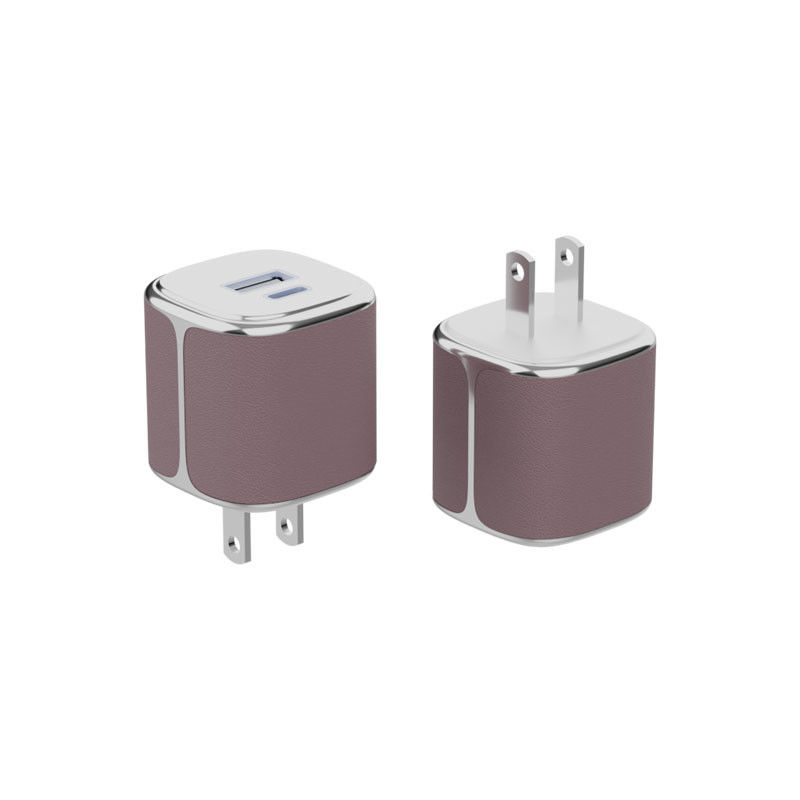 Cargador de pared elegante de 35W USB-C y USB-A PD GaN Cargador de pared con cáscara de cuero