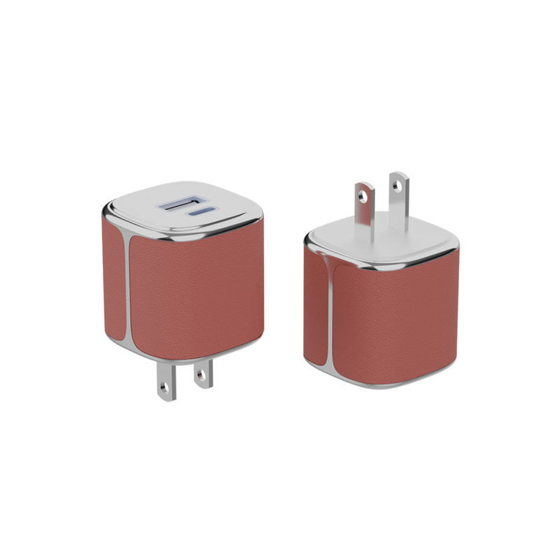 Potente cargador de pared tipo C USB-C y USB-A PD GaN Cargador de pared con cáscara de cuero
